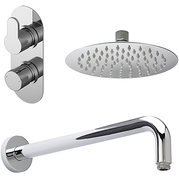 Nuie Arvan Dual Control Thermostatic Shower Valve with Fixed Head and Wall Arm