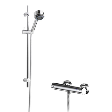 Nuie Round Thermostatic Bar Mixer Valve with Slide Rail Shower Kit - Chrome - Image