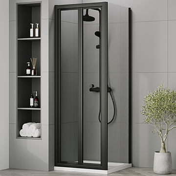 Nuie Rene Matt Black Bi-Fold Shower Door with Side Panel and Tray - Reversible