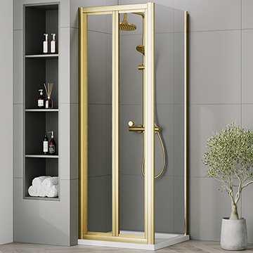 Nuie Rene Brushed Brass Bi-Fold Shower Door with Side Panel and Tray - Reversible