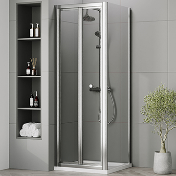 Nuie Rene Bi-Fold Shower Door with Side Panel and Tray - Reversible - Aluminium Frame