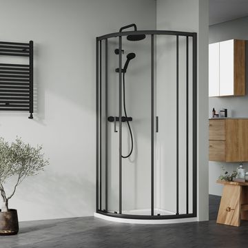 Nuie Rene Quadrant Matt Black Shower Enclosure with Tray - Sliding Doors - 1900mm High