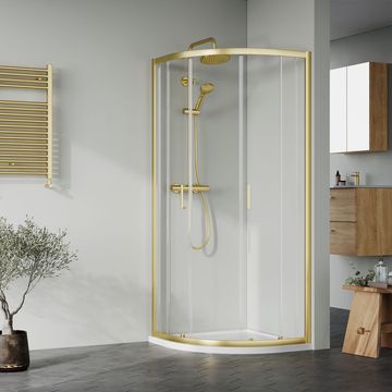 Nuie Rene Quadrant Brushed Brass Shower Enclosure with Tray - Sliding Doors - 1900mm High