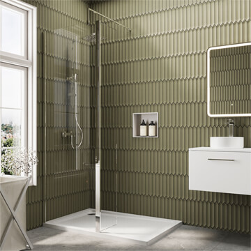 Nuie Rectangular Semi-Frameless Walk-In Wetroom Shower Screen with Return Panel and Tray