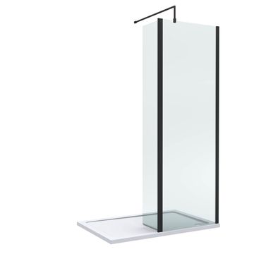 Nuie Matt Black Semi-Frameless Walk-In Wetroom Shower Screen with Return Panel and Tray