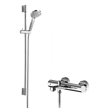 Nuie Exposed Thermostatic Bath Shower Mixer and Slimline Slide Rail Kit - Chrome
