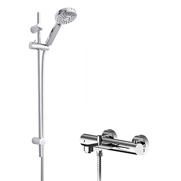 Nuie Exposed Thermostatic Bath Shower Mixer and Water Saving Slide Rail Kit - Chrome - Image