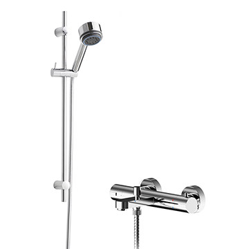 Nuie Exposed Thermostatic Bath Shower Mixer with Linear Slide Rail Kit - Chrome