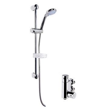Nuie Exposed Round Vertical Thermostatic Bar Shower Valve and Slide Rail Kit - Chrome