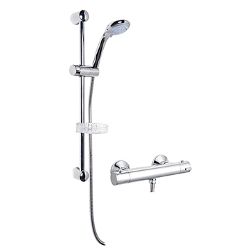 Nuie Round Thermostatic Bar Shower Valve and Adjustable Slide Rail Kit - Chrome - Image