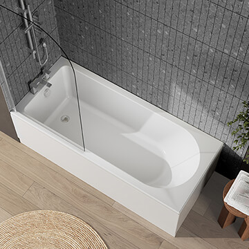 Nuie Eternalite Single Ended Straight Bath with Curved Swing Screen and Panel - 1700mm Length