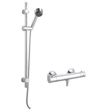 Nuie Exposed Round Thermostatic Bar Valve and Shower Kit - 740mm High - Chrome