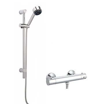 Nuie Exposed Thermostatic Bar Shower Valve and Multi-Function Slide Rail Kit - Chrome