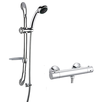 Nuie Round Thermostatic Bar Shower Valve with Luxury Slider Rail Kit - Chrome