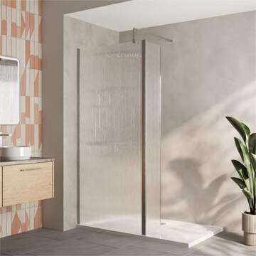 Nuie Rectangular Semi-Frameless Fluted Walk-In Wetroom Shower Screen with Return Panel and Tray