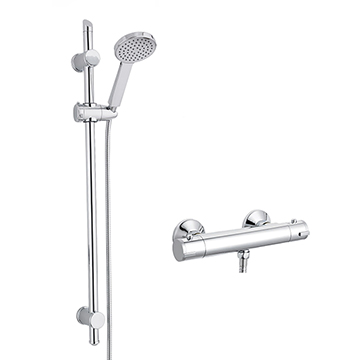 Nuie Round Thermostatic Bar Shower Valve with Water Saving Shower Kit - Chrome