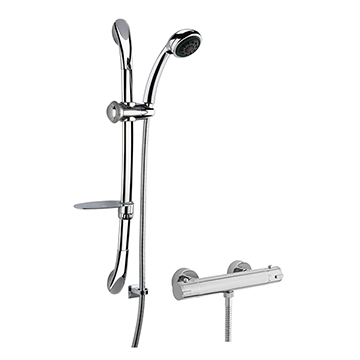 Nuie Round Thermostatic Bar Shower Valve and Luxury Curved Slider Rail Kit - Chrome - Image