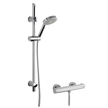 Nuie Minimalist Round Thermostatic Bar Valve and Single Function Shower Kit - Chrome