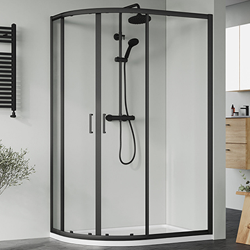 Nuie Rene Offset Quadrant Sliding Shower Enclosure with Tray - 2 Door - Matt Black