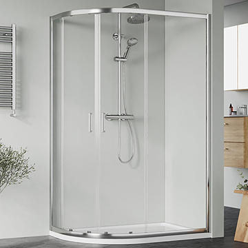 Nuie Rene Offset Quadrant Sliding Shower Enclosure with Tray - 2 Door - Aluminium Frame