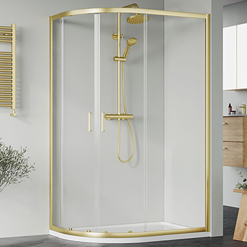 Nuie Rene Offset Quadrant Sliding Shower Enclosure with Tray - 2 Door - Brushed Brass