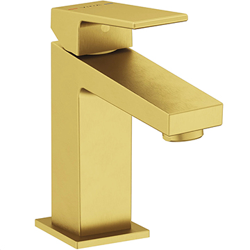 VitrA Minimax Brushed Brass Square Basin Mixer Tap - Straight Spout - Flat Handle