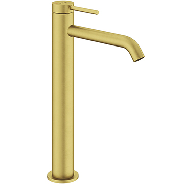 VitrA Minimax Brushed Brass Round Tall Basin Mixer Tap - Curved Spout - Stick Handle