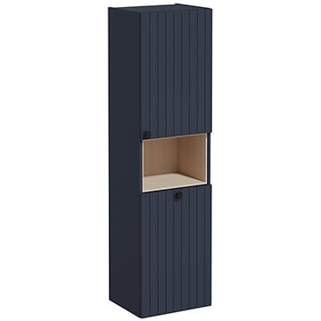 VitrA Root Groove Wall Hung Matt Dark Blue Tall Unit with Open Shelf and Laundry Basket