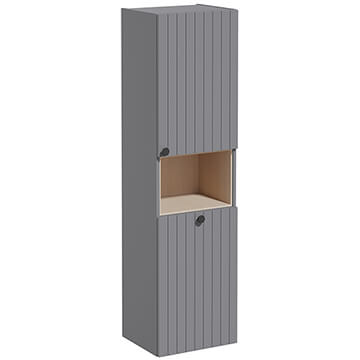 VitrA Root Groove Wall Hung Matt Grey Tall Unit with Open Shelf and Laundry Basket