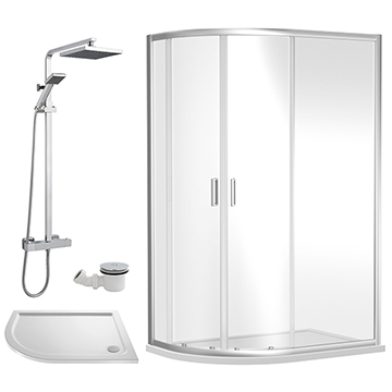 Nuie Rene Offset Quadrant Shower Enclosure with Tray and Square Riser Rail Kit - 1850mm High
