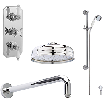 Nuie Chrome Concealed Thermostatic Shower Set - 3 Control