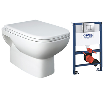 Grohe Rapid SL Concealed WC Frame Set with Wall Hung Toilet - 500 x 820mm