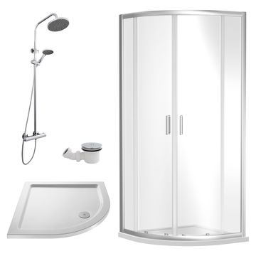 Nuie Rene Sliding Quadrant Shower Enclosure with Round Riser Rail Kit and Tray - 1850mm High