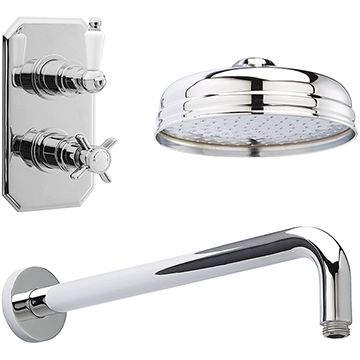 Nuie Traditional Chrome Concealed Thermostatic with Fixed Head and Arm - 2 Control