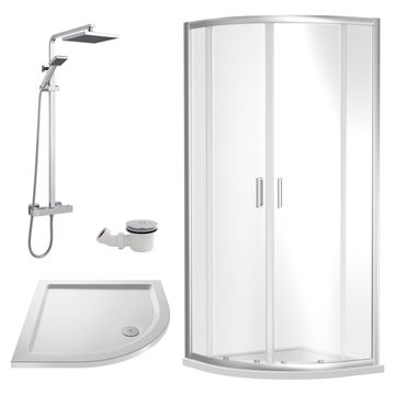 Nuie Rene Two Door Quadrant Shower Enclosure with Tray and Square Riser Rail Kit - 1850mm High