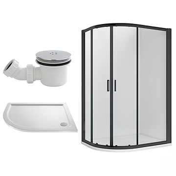 Nuie Rene Sliding Matt Black Offset Quadrant Shower Enclosure with Tray and Waste