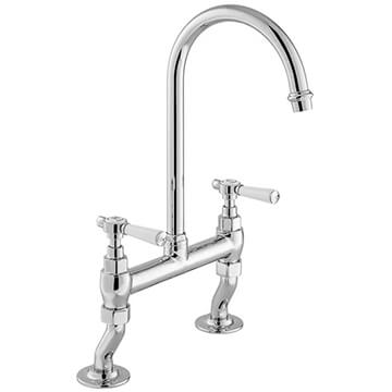 Vado Axbridge Traditional Chrome Bridge Kitchen Mixer Tap with Swan Spout - Ceramic Handles