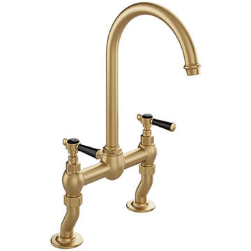 Vado Axbridge Traditional Brushed Brass Bridge Kitchen Mixer Tap with Swan Spout - Ceramic Handles