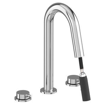 Vado Safari 3 Hole Contemporary Basin Mixer Tap with Pull Out Spout - Stick Handles