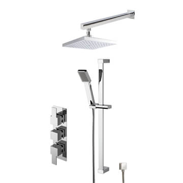 Nuie Square Triple Control Concealed Thermostatic Valve  - Shower Head and Slide Rail Kit - SBS45TR2
