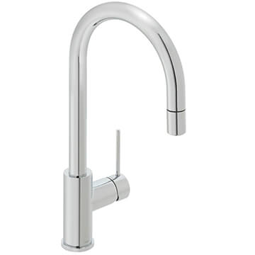 Vado Zoo Modern Chrome Kitchen Mixer Tap with Curved Swivel Spout - Stick Handle