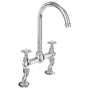 Vado Axbridge Traditional Bridge Kitchen Mixer Tap with Swan Spout - Crosshead Handles