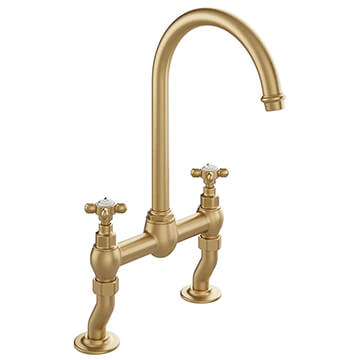Vado Axbridge Traditional Brushed Brass Bridge Kitchen Mixer Tap with Swan Spout
