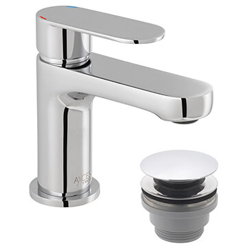 Vado Metiz Contemporary Chrome Mini Mono Basin Mixer Tap with Push Waste - Flat Handle