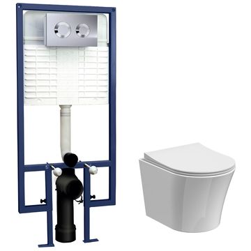 Nuie In5in1 Round Rimless Wall Hung Toilet with Soft Close Seat - WC Frame and Flush Plate