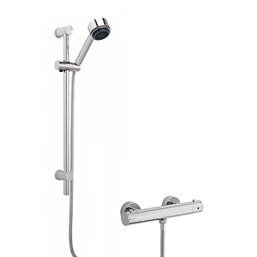 Nuie Minimalist Thermostatic Bar Shower Valve and Slide Rail Kit - 660mm High - Chrome