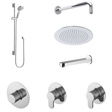 Nuie Concealed Thermostatic Mixer Valve with Stop Tap - Shower Head and Slide Rail Kit
