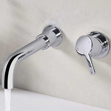 Bristan Altum 2 Hole Contemporary Basin Mixer Tap - Curved Spout - Wall Mounted - Image