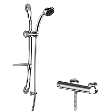 Nuie Binsey Thermostatic Bar Shower Valve with Luxury Curved Slider Rail Kit - Chrome