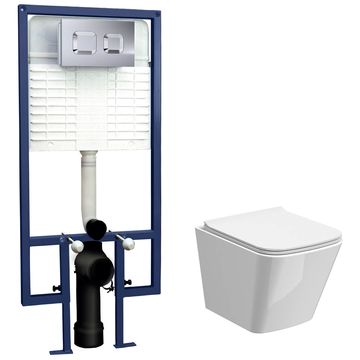 Nuie In5in1 Square Rimless Wall Hung Toilet with Soft Close Seat - WC Frame and Flush Plate